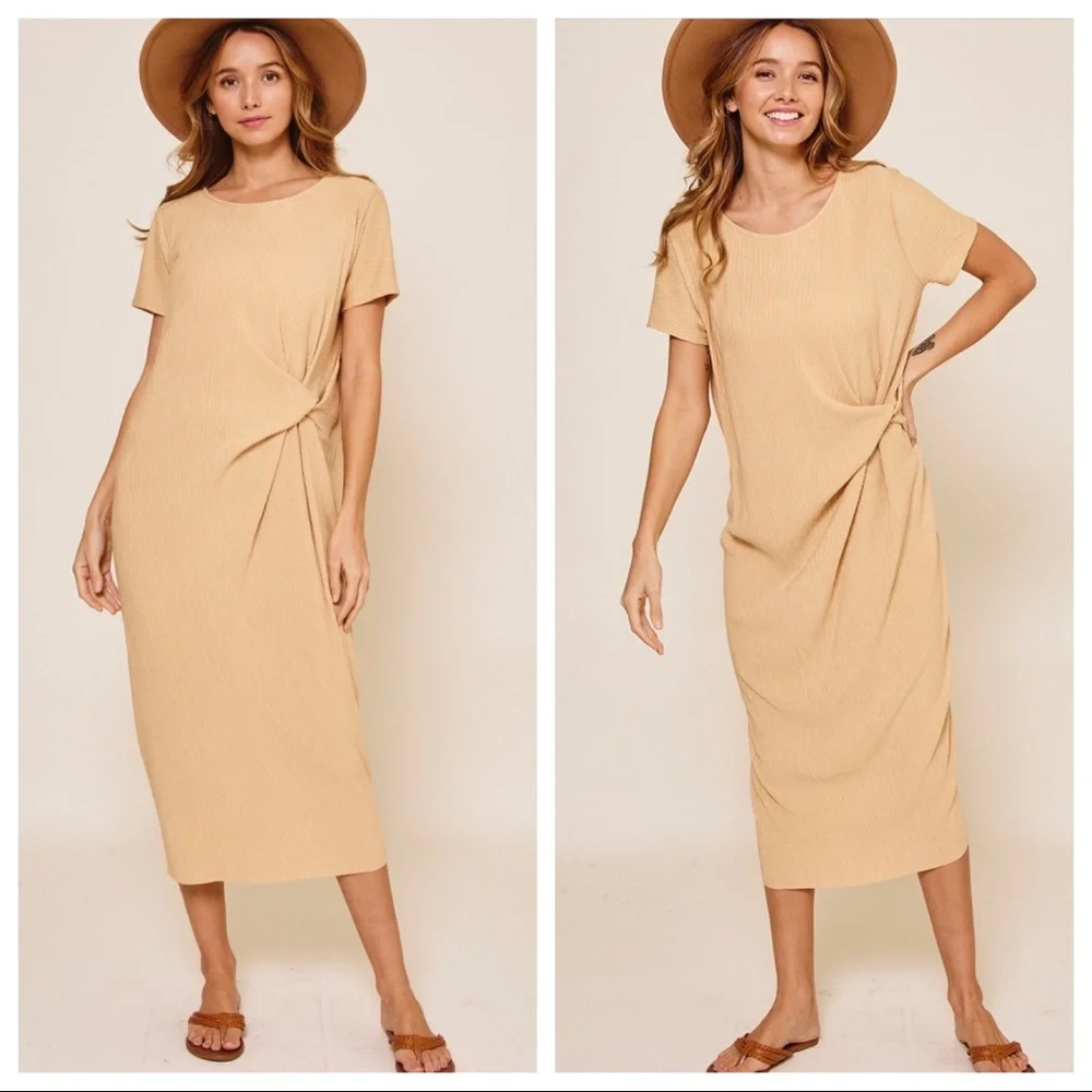 Evelyne Short Sleeve Knotted Fabulous Midi Dress - Picture 3 of 5